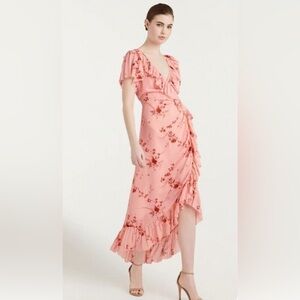 Cinq A Sept Fleur Sheila Ruffle Wrap Midi Dress In Pale Rose Multi Size 6